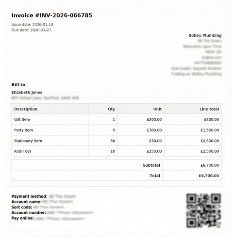 Example invoice preview (fictional)