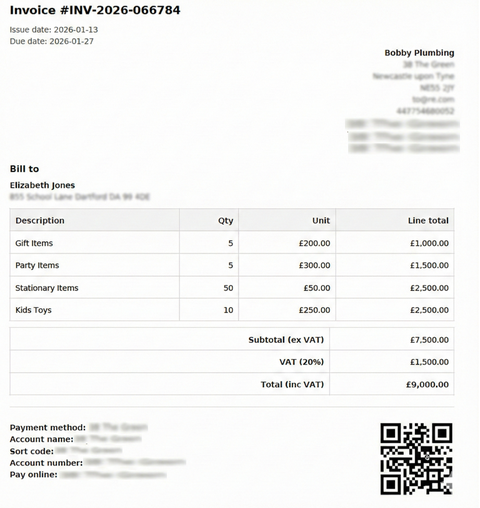 Example VAT invoice preview (fictional)
